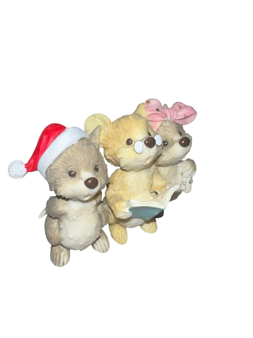 Vintage 90s cute 3 Caroling Mice Decoration country cottagecore Christmas 2.5"